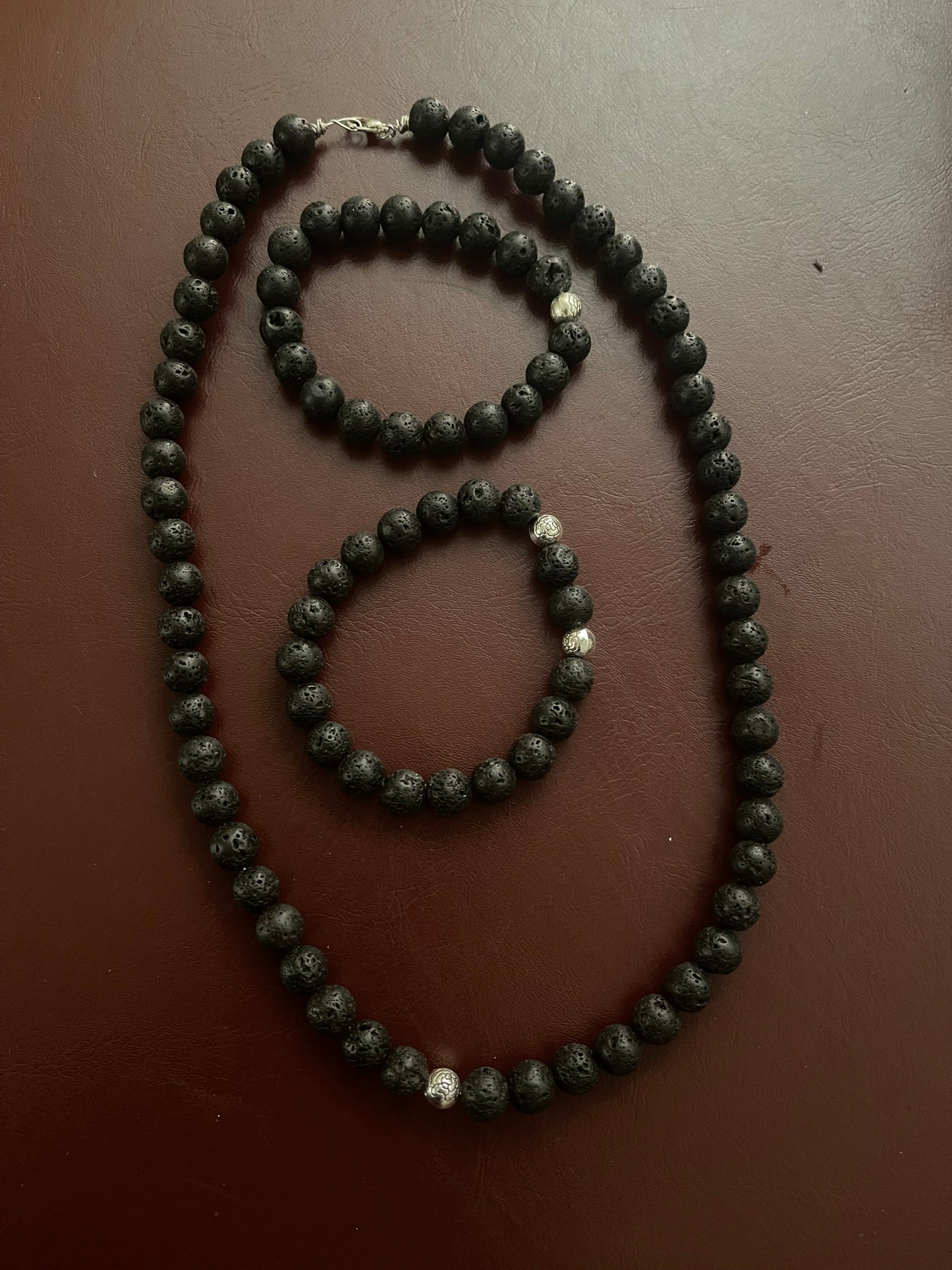 Lava rock gemstone necklace, bracelet and ankle bracelet